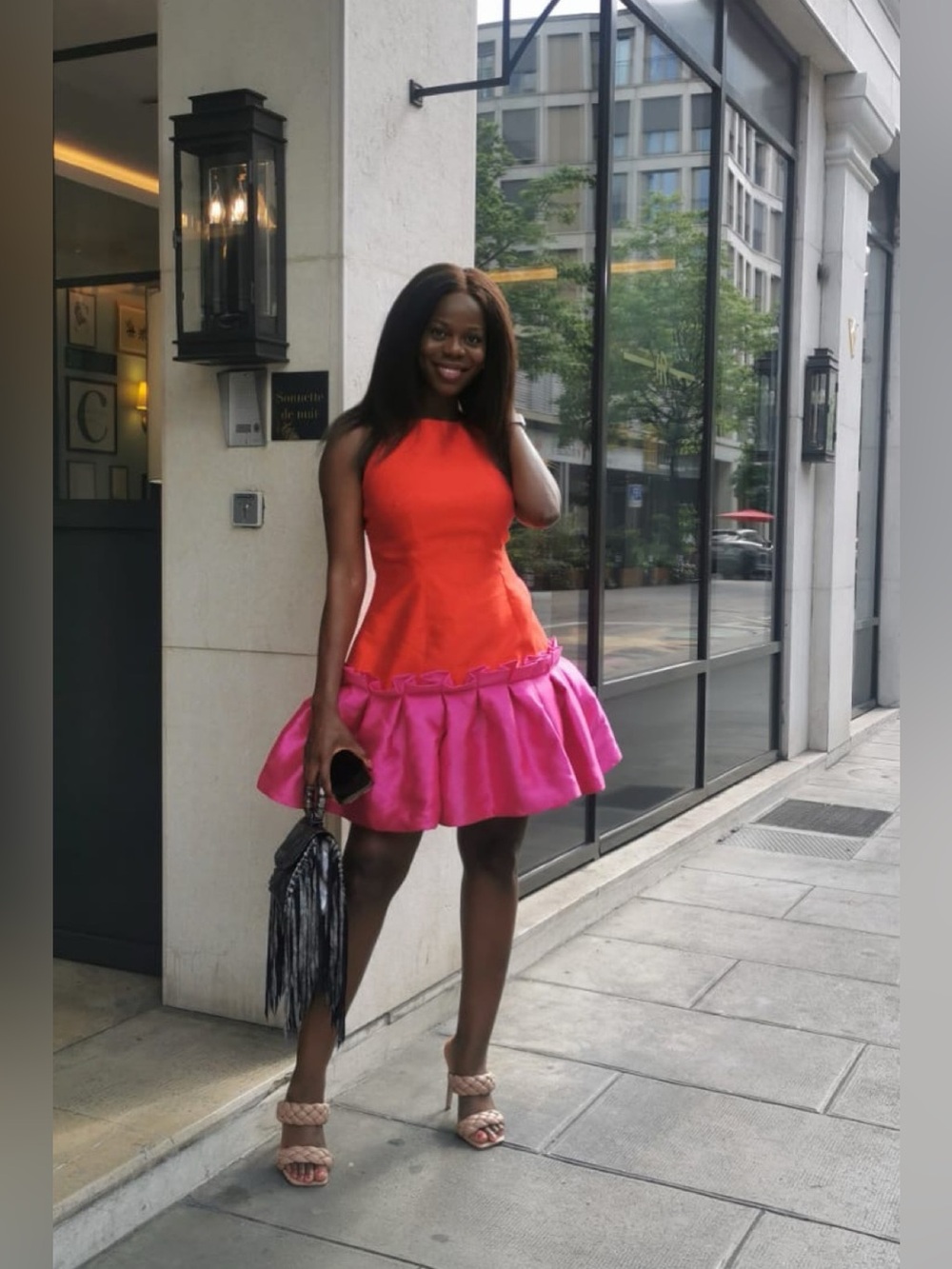 Imad Eduso Size 10 Kathy Bright Drop-Waist Mini Bubble Hem Dress - Pink/Orange
